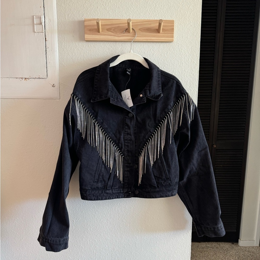 NWT Windsor black denim rhinestone jacket